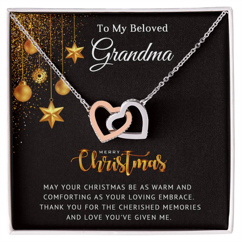 To My Beloved Grandma - Cherished Memories - Christmas Gift - Interlocking Hearts Necklace