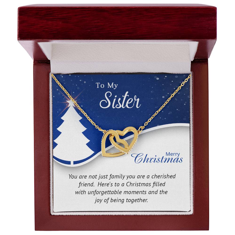 To My Sister - Cherished - Christmas Gift - Interlocking Hearts Necklace