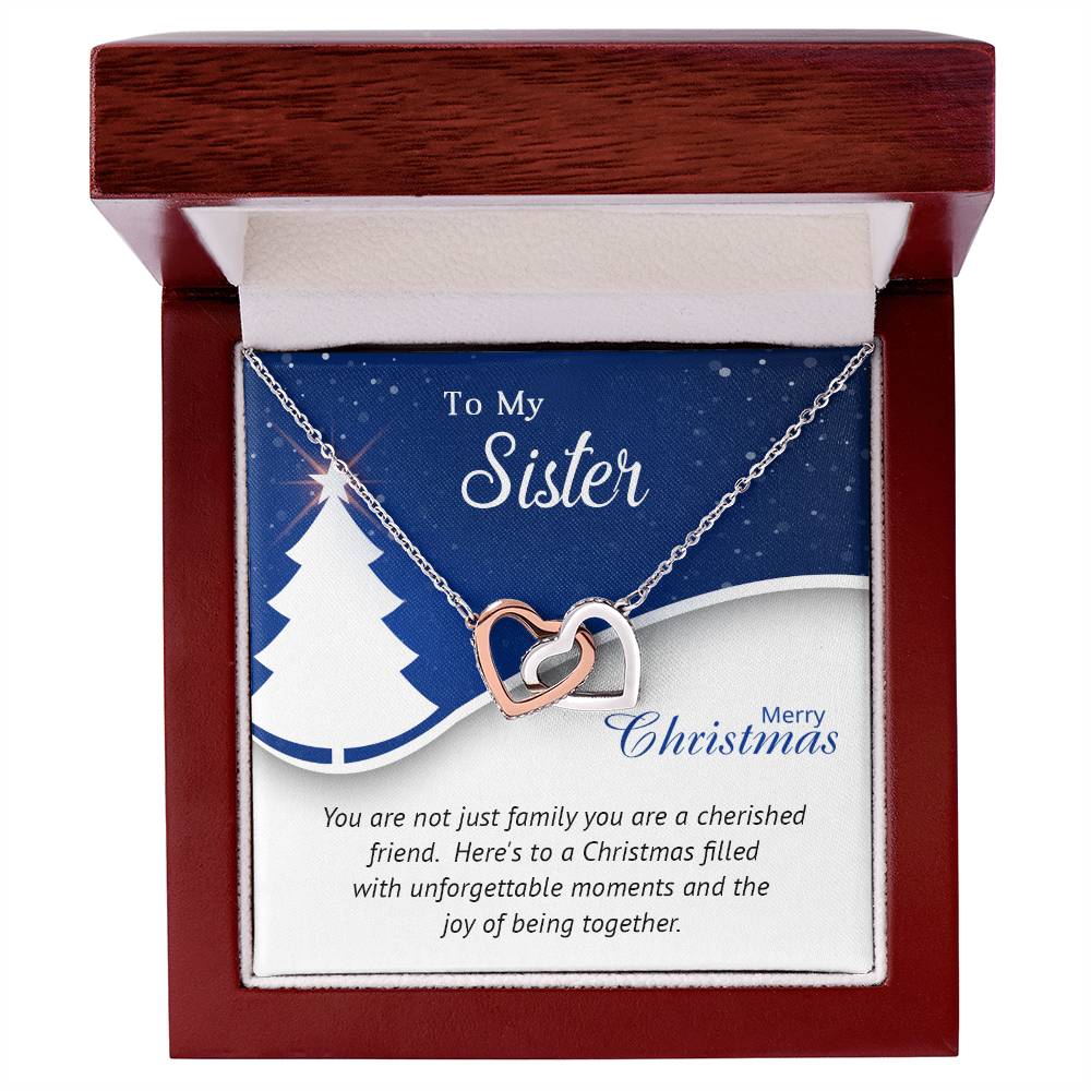 To My Sister - Cherished - Christmas Gift - Interlocking Hearts Necklace