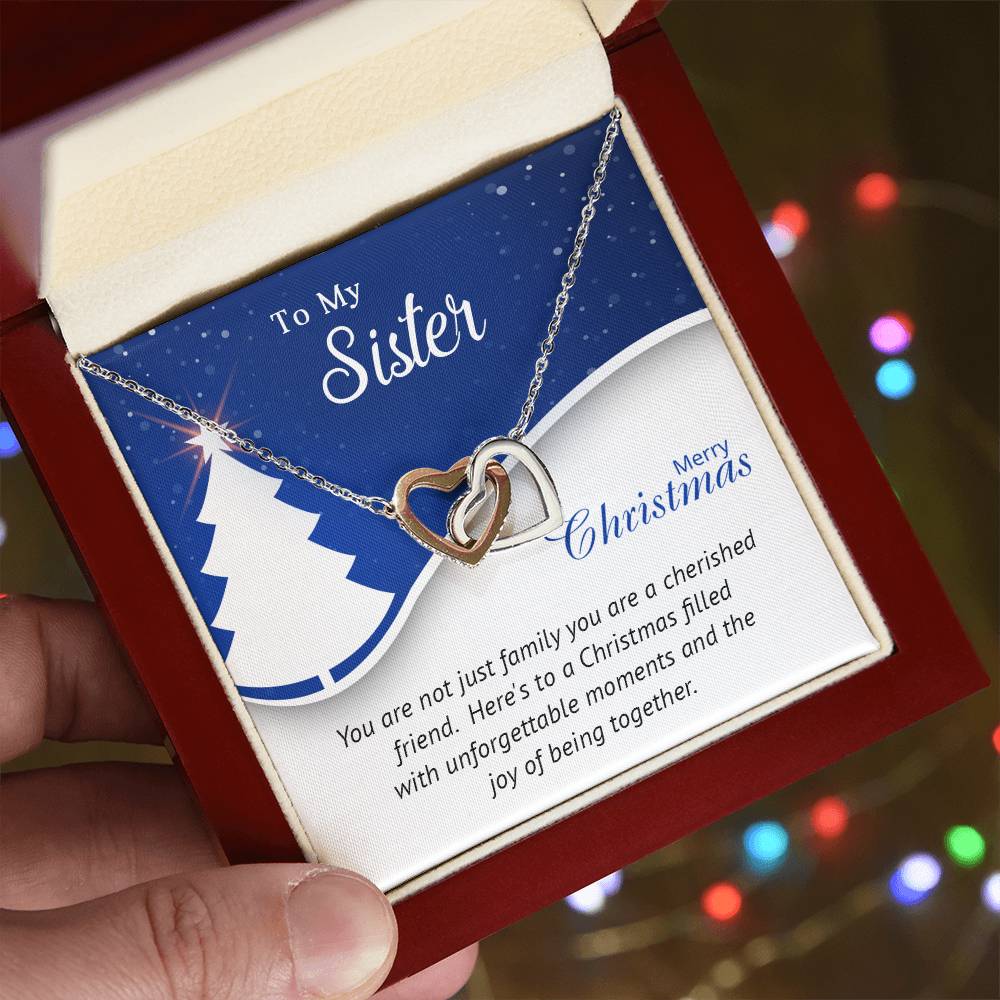 To My Sister - Cherished - Christmas Gift - Interlocking Hearts Necklace