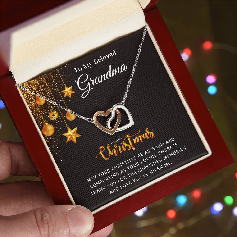 To My Beloved Grandma - Cherished Memories - Christmas Gift - Interlocking Hearts Necklace