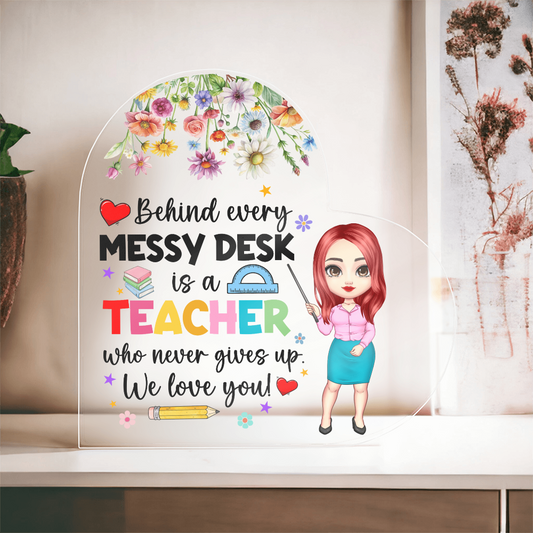 Rainbow Leopard Pencil Acrylic Heart – Teacher Back to School Gift