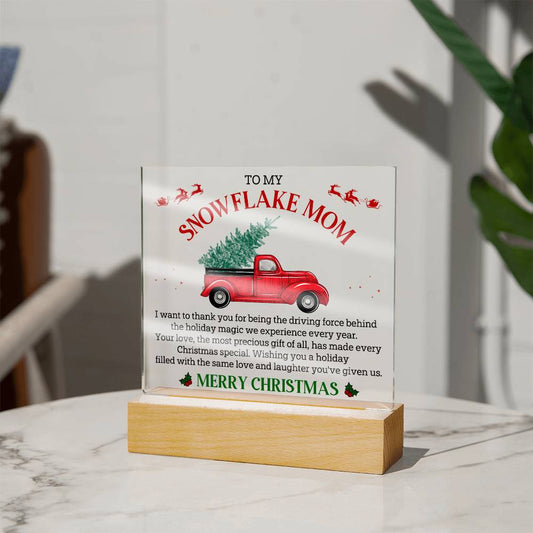 To My Snowflake Mom, ENGRAVED, Square Acrylic Plaque LED Backlit - YERTIZZ.COM