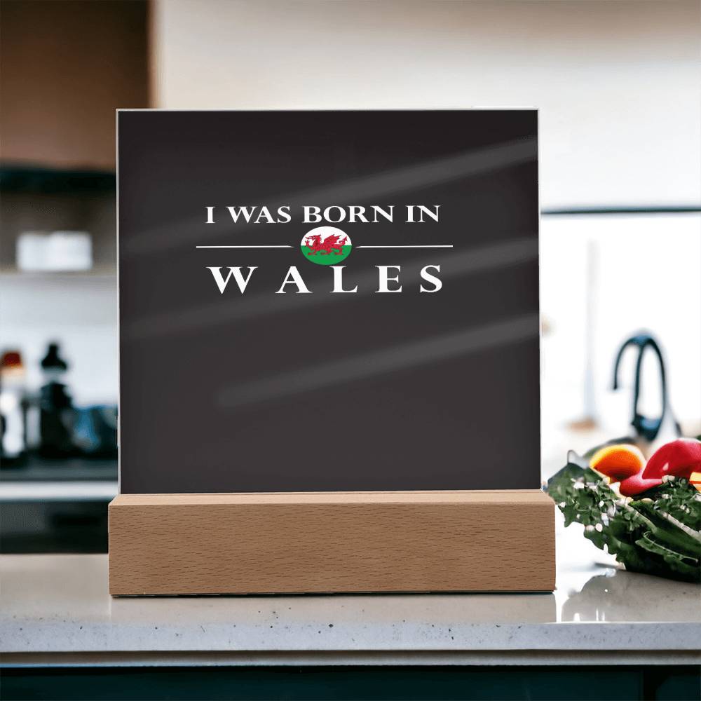 Square Acrylic Plaque, I Was Born In Wales - YERTIZZ.COM