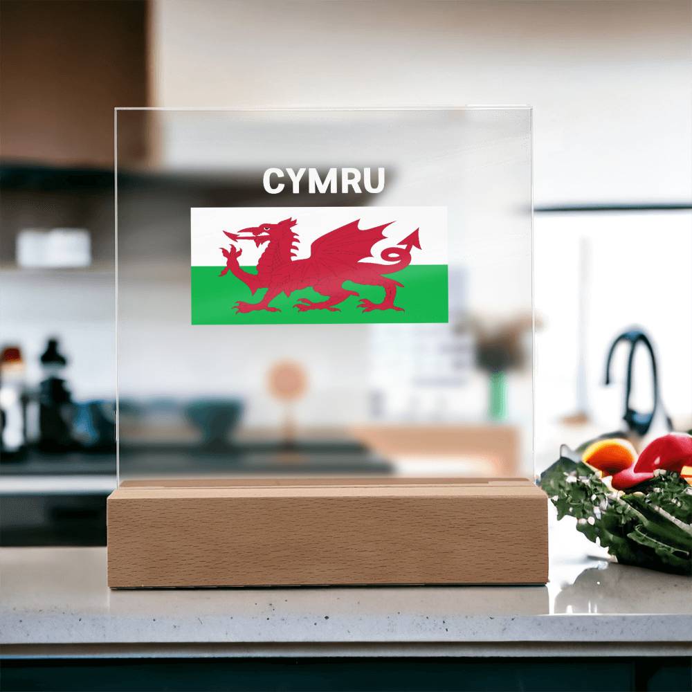 Square Acrylic Plaque, The Welsh Flag, Cymru, Red Dragon,Y Ddraig Goch - YERTIZZ.COM