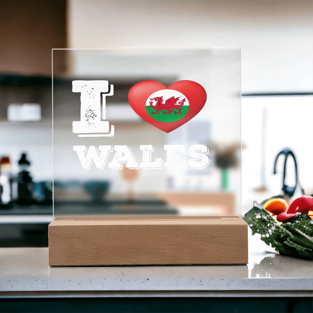 Square Acrylic Plaque, I Love Wales, Welsh Gifts - YERTIZZ.COM