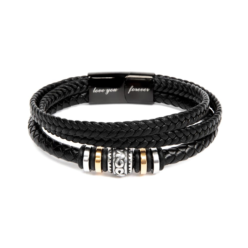 Love You Forever, Men's Leather Bracelet, Vegan, Engraved, Father, Husband, Son, Dad - YERTIZZ.COM