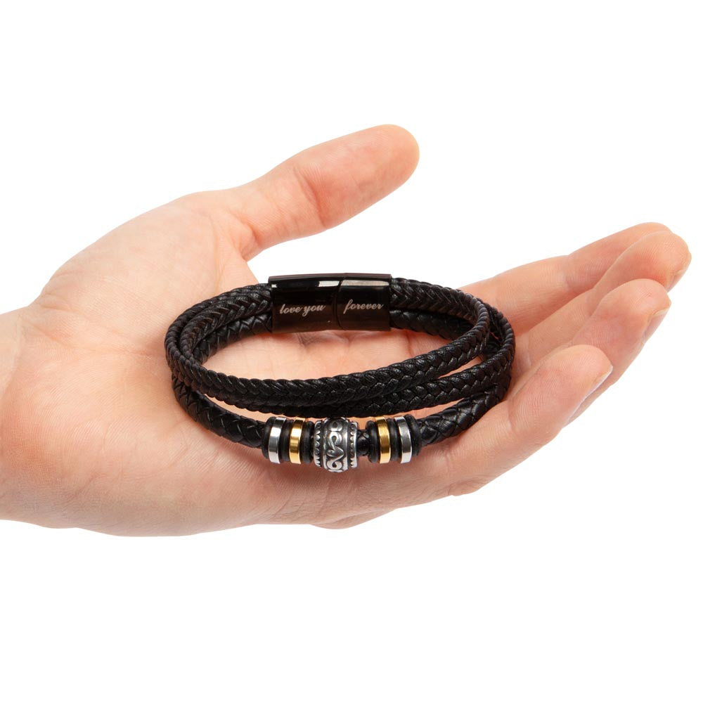 Love You Forever, Men's Leather Bracelet, Vegan, Engraved, Father, Husband, Son, Dad - YERTIZZ.COM