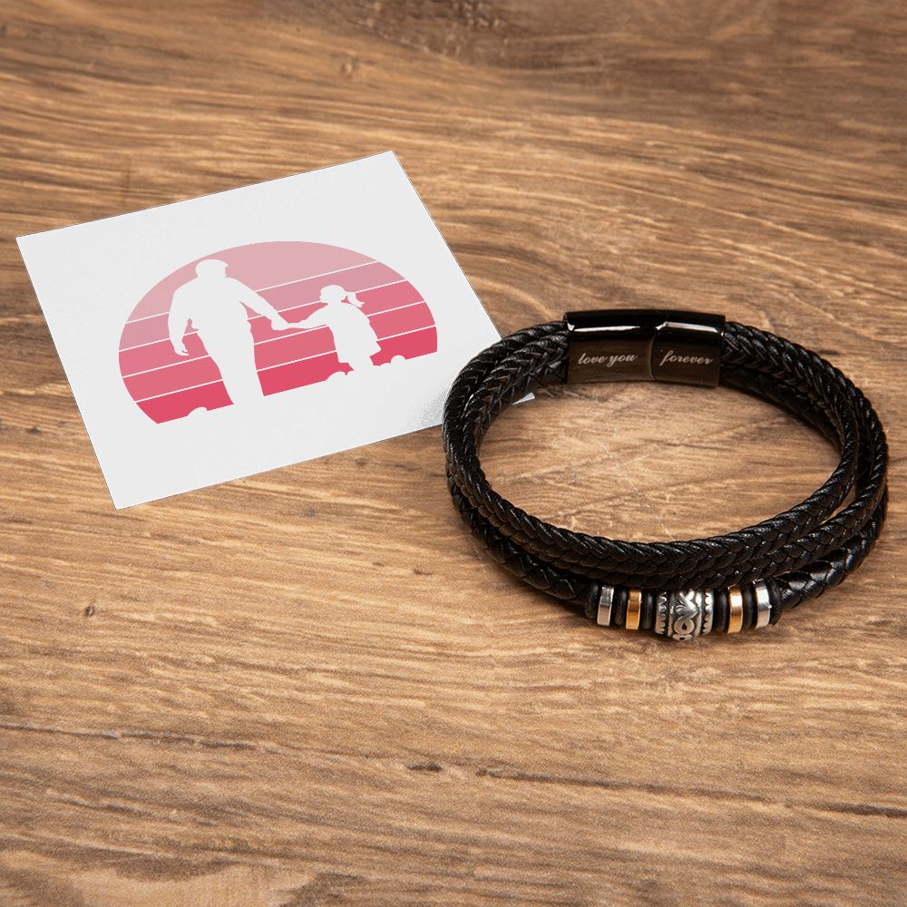 For Father, Vegan Leather Bracelet, Love You Forever Dad, Engraved - YERTIZZ.COM