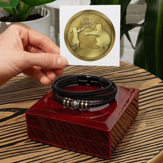 Father, Husband, Son, Dad, Men's Vegan Leather Bracelet, Love You Forever, Engraved - YERTIZZ.COM