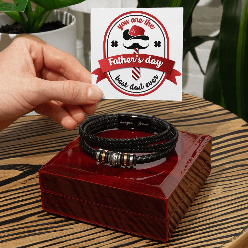 Love You Forever, Men's Leather Bracelet, Vegan, Engraved, Father, Husband, Son, Dad - YERTIZZ.COM
