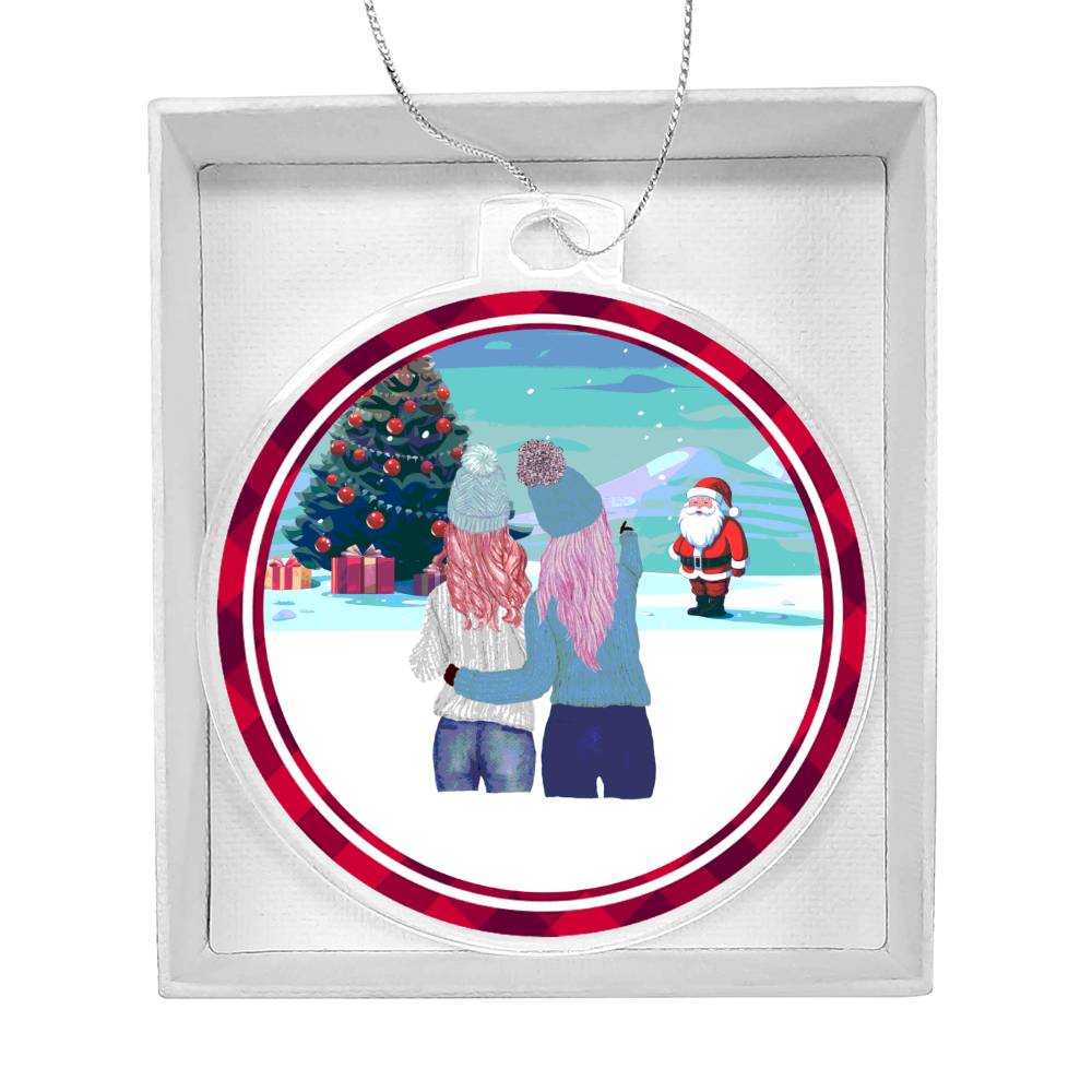 Acrylic Christmas Ornament, Kids In Snow With Santa - YERTIZZ.COM