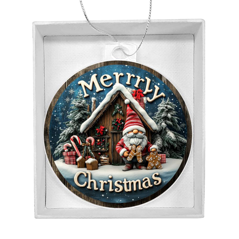 Merry Christmas Dwarf Santa Claus Gift Box Snowing Christmas Farmhouse Snowman Tree Decoration Personalized Christmas Ornament for Girl Baptized Ornament Keepsake Christening Gift for Girls Boys Godmo