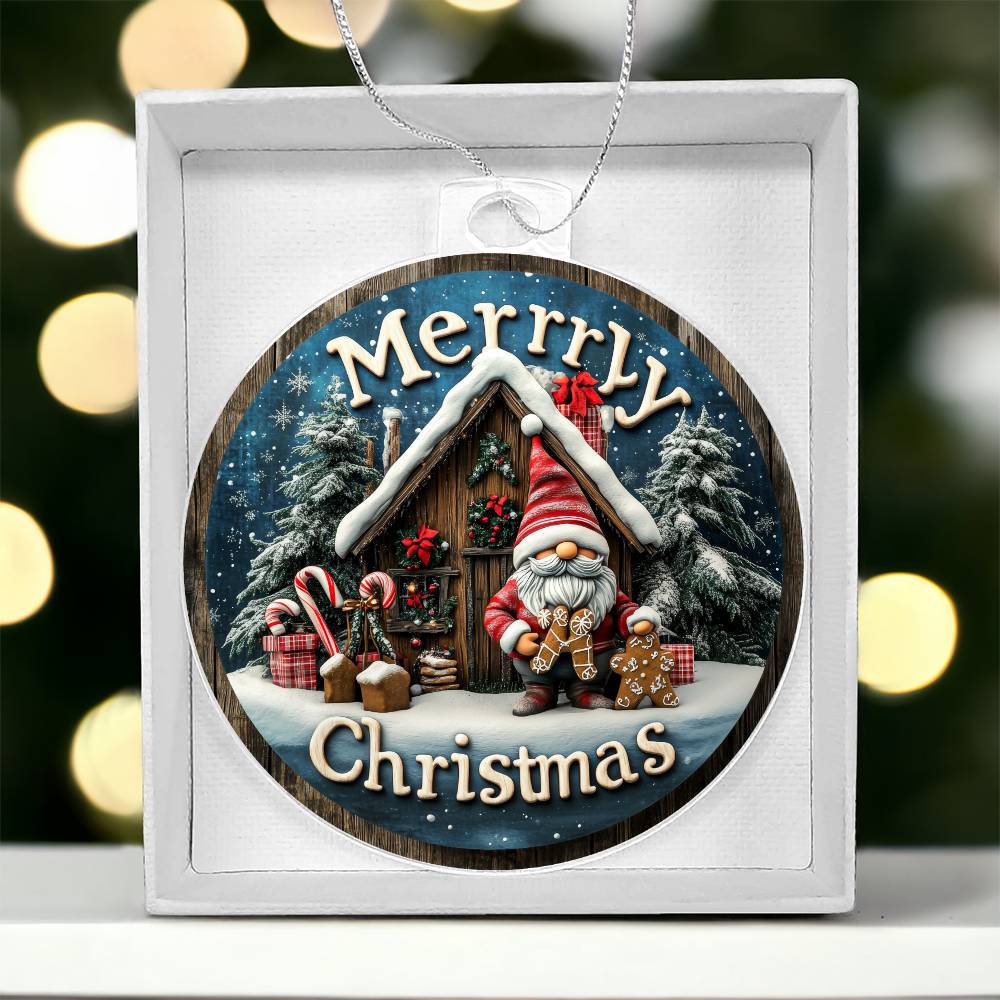 Merry Christmas Dwarf Santa Claus Gift Box Snowing Christmas Farmhouse Snowman Tree Decoration Personalized Christmas Ornament for Girl Baptized Ornament Keepsake Christening Gift for Girls Boys Godmo