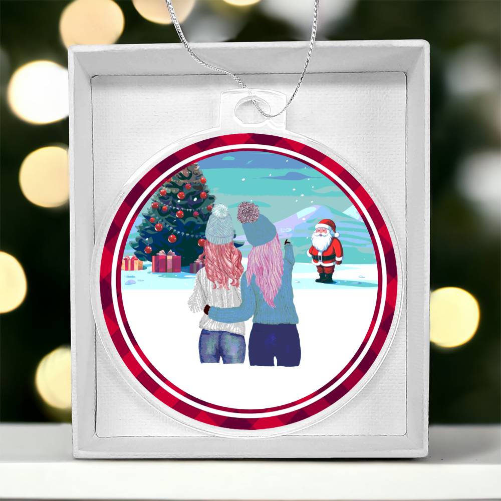 Acrylic Christmas Ornament, Kids In Snow With Santa - YERTIZZ.COM