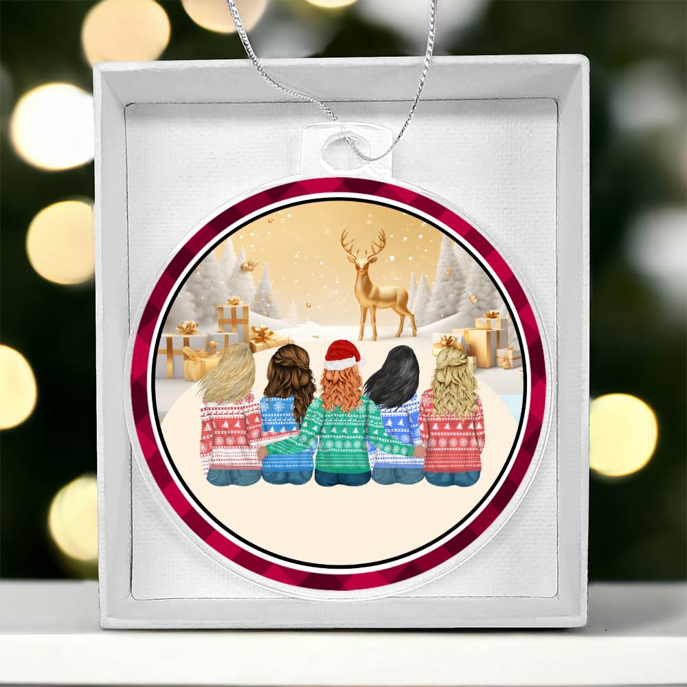 Acrylic Christmas Ornament, Children Sat With Reindeer - YERTIZZ.COM