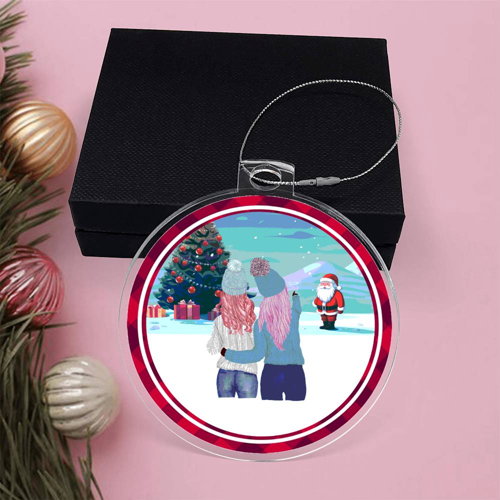Acrylic Christmas Ornament, Kids In Snow With Santa - YERTIZZ.COM