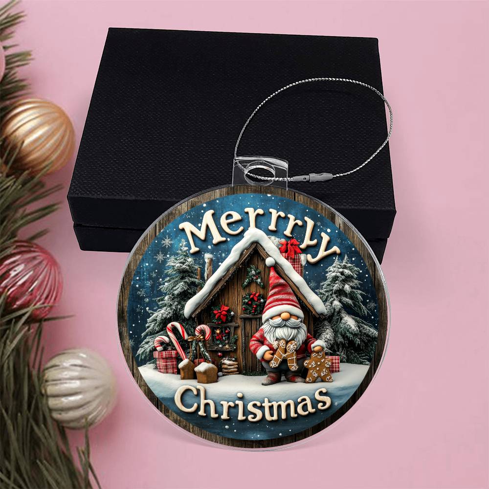 Merry Christmas Dwarf Santa Claus Gift Box Snowing Christmas Farmhouse Snowman Tree Decoration Personalized Christmas Ornament for Girl Baptized Ornament Keepsake Christening Gift for Girls Boys Godmo