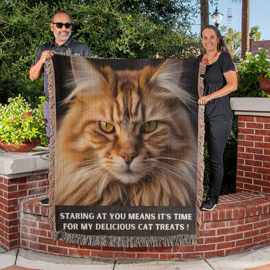 Heirloom Woven Blanket-Portrait, Cat Staring - YERTIZZ.COM