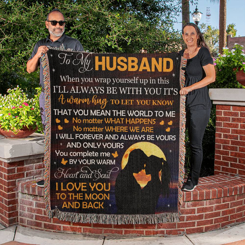 Heirloom Woven Blanket-Portrait, To My Husband, Love You To The Moon - YERTIZZ.COM