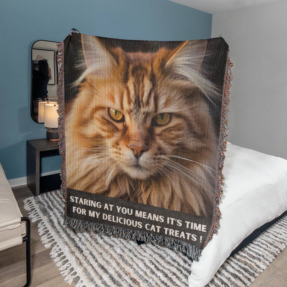 Heirloom Woven Blanket-Portrait, Cat Staring - YERTIZZ.COM
