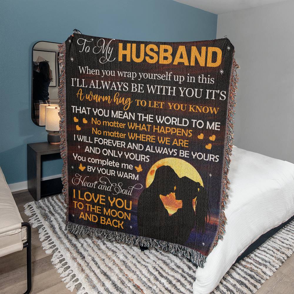 Heirloom Woven Blanket-Portrait, To My Husband, Love You To The Moon - YERTIZZ.COM
