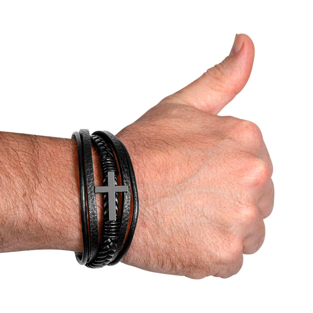 Men's Cross Leather Bracelet, To My Boyfriend, I Love You, Valentine's Day - YERTIZZ.COM