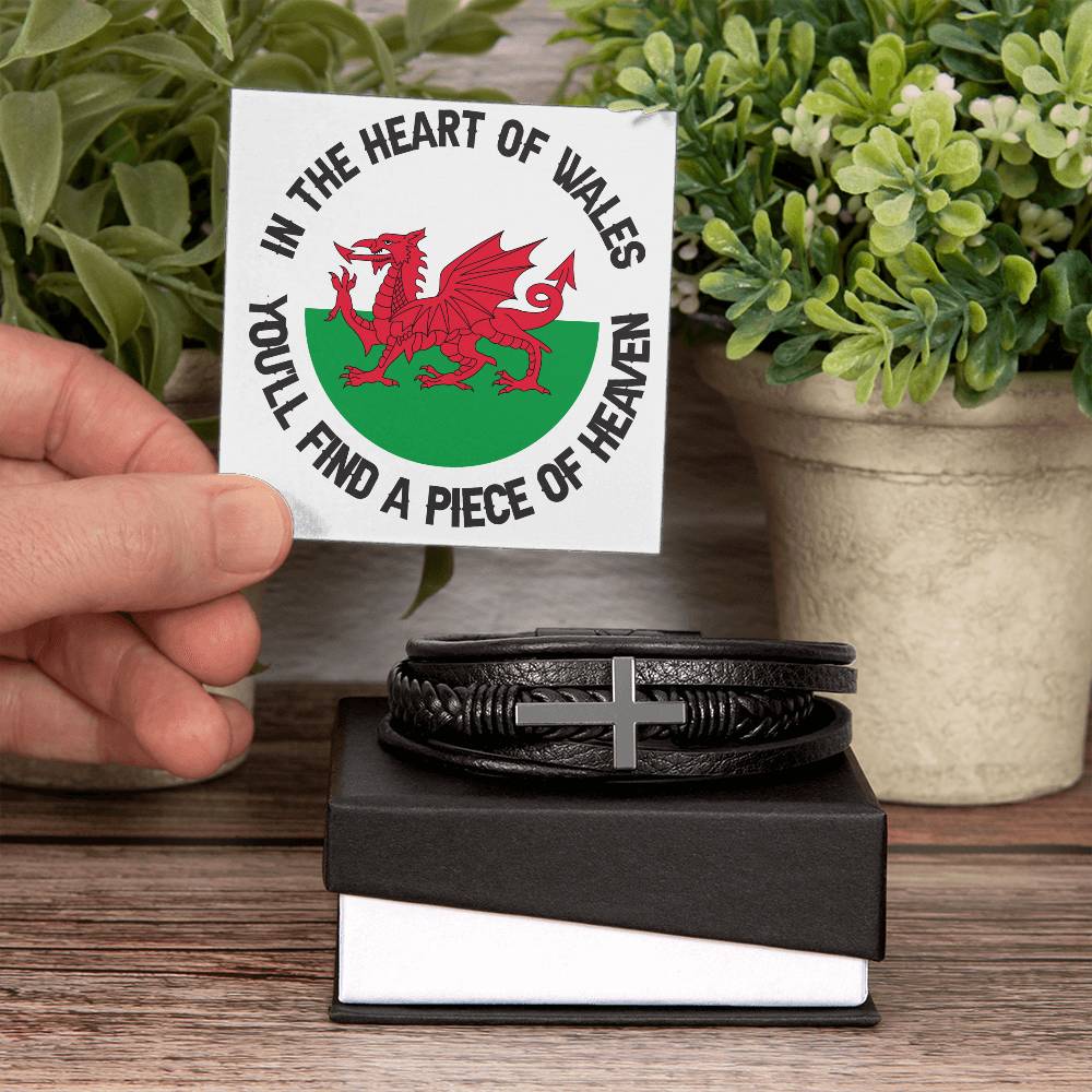 Men's Cross Bracelet, In The Heart Of Wales, Welsh Gifts - YERTIZZ.COM