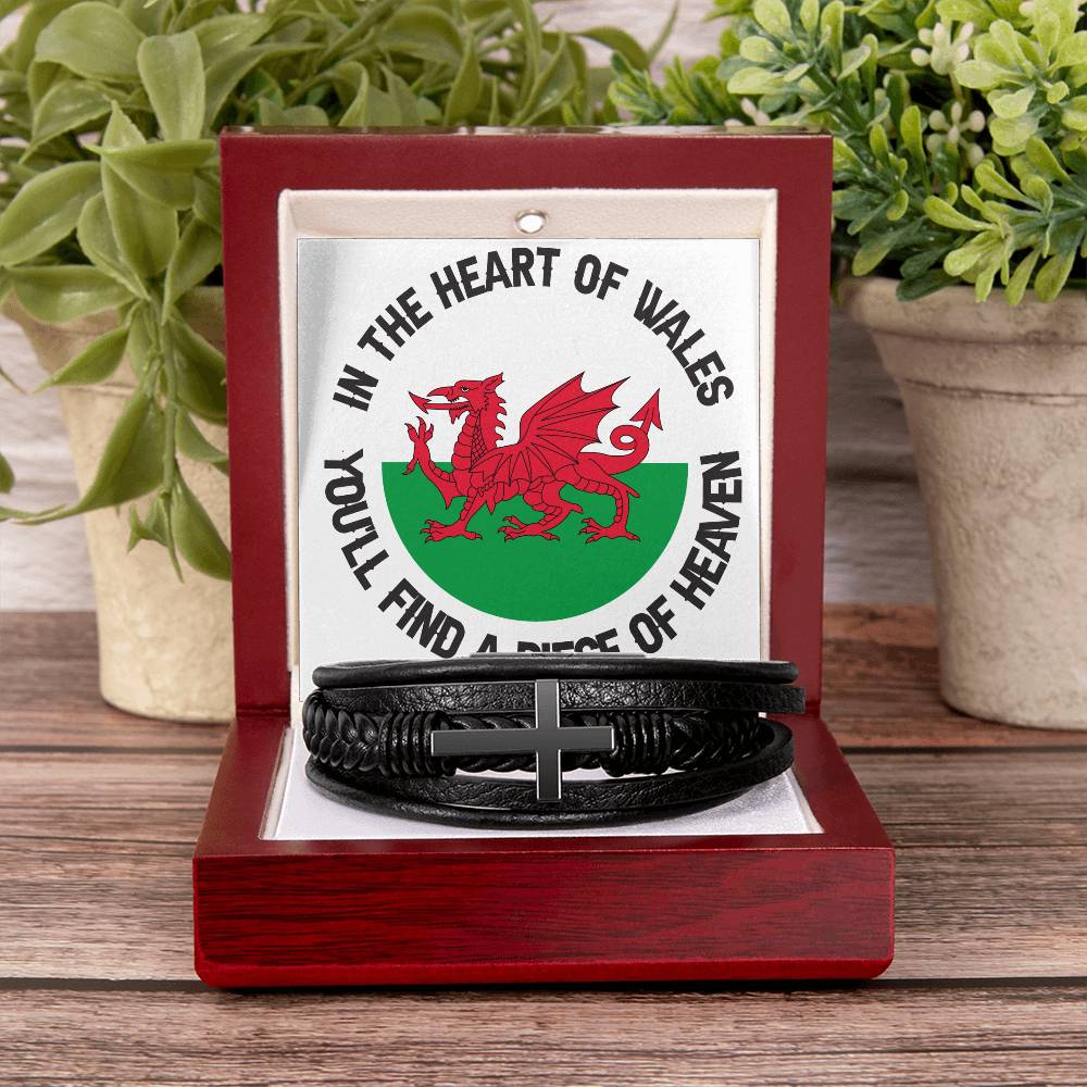 Men's Cross Bracelet, In The Heart Of Wales, Welsh Gifts - YERTIZZ.COM