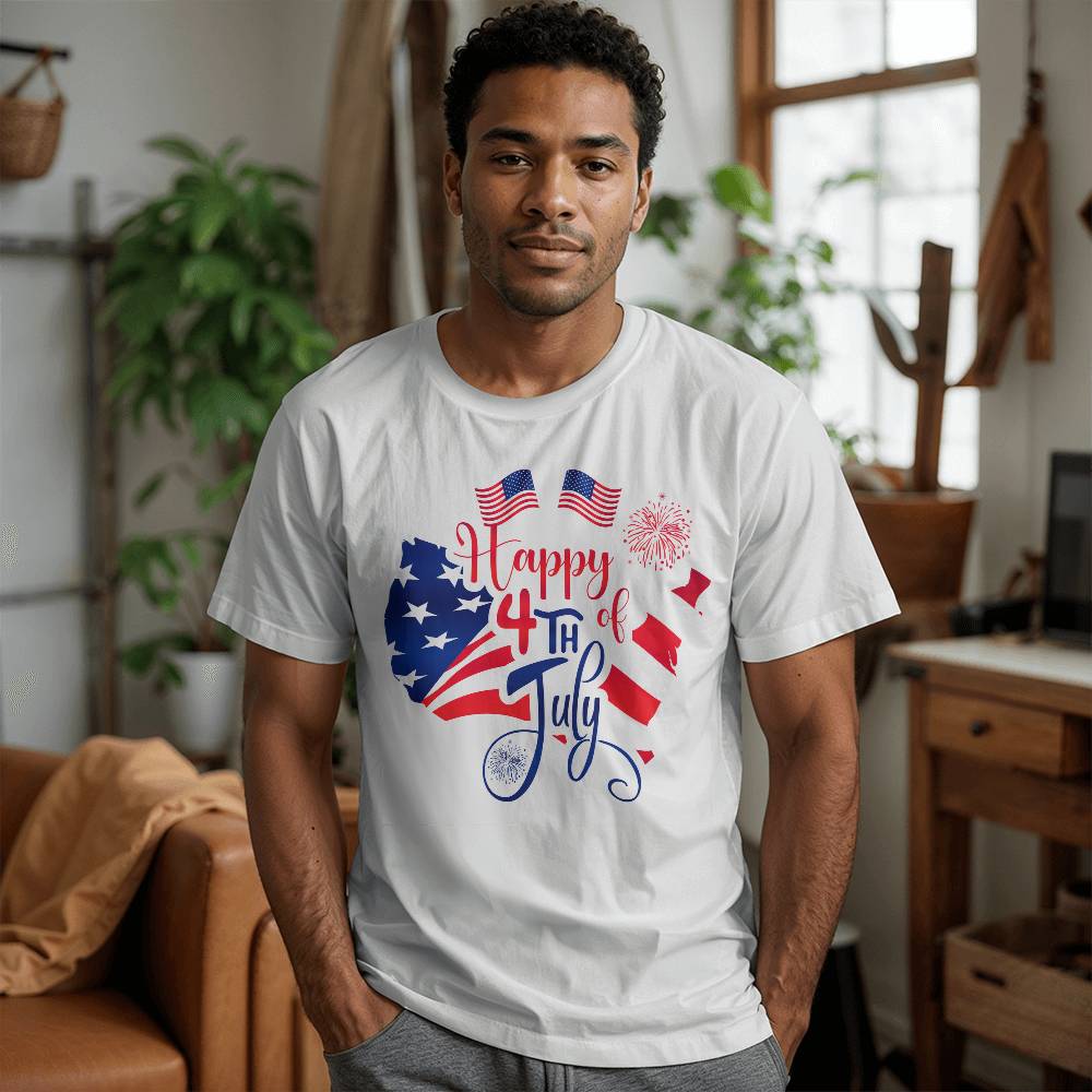 Happy 4th July Flags-Bella + Canvas 3001 Unisex-Jersey Tee Front Print - YERTIZZ.COM