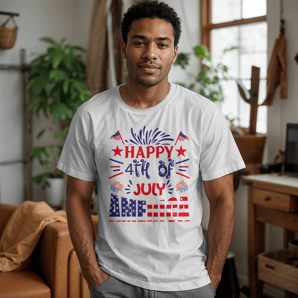 Happy 4th America-Bella Canvas + 3001 Unisex-Jersey Tee Front Print - YERTIZZ.COM