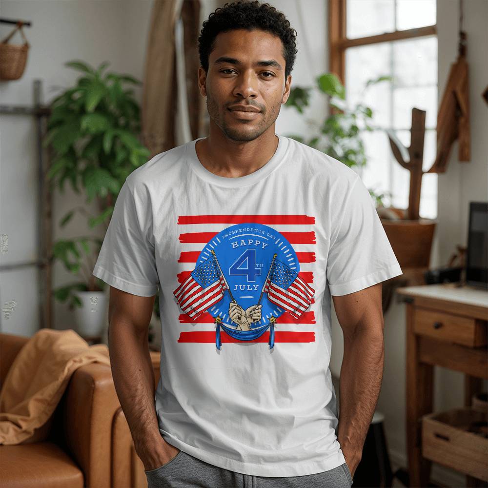 Happy Independence Twin Flags-Bella + Canvas 3001 Unisex-Jersey Tee Front Print - YERTIZZ.COM