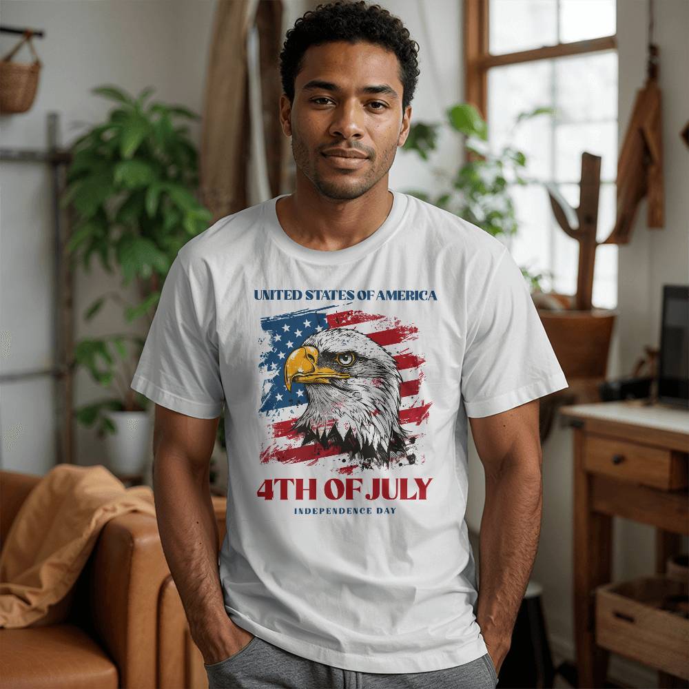 4th July Eagle-Bella + Canvas 3001 Unisex-Jersey Tee Front Print - YERTIZZ.COM
