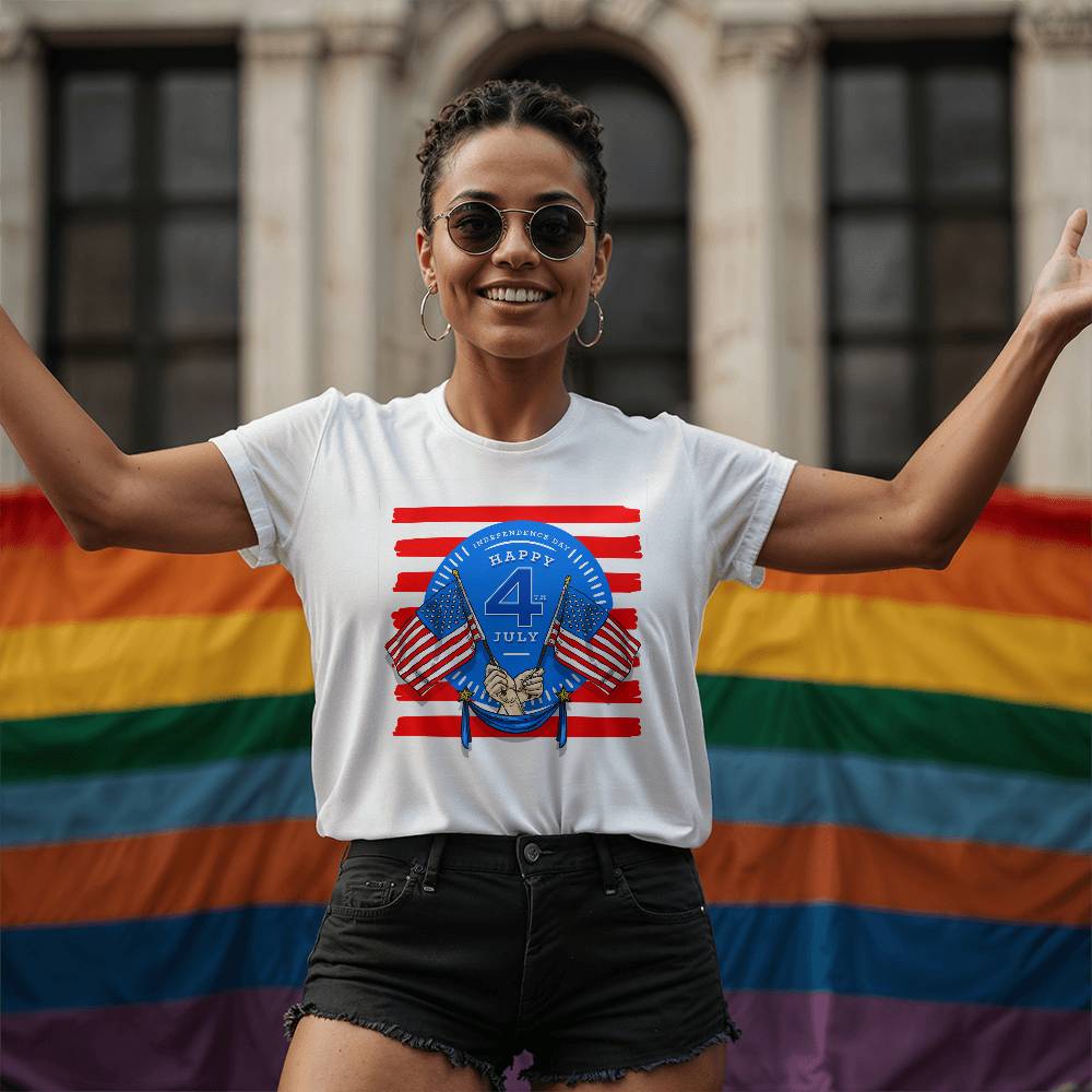 Happy Independence Twin Flags-Bella + Canvas 3001 Unisex-Jersey Tee Front Print - YERTIZZ.COM