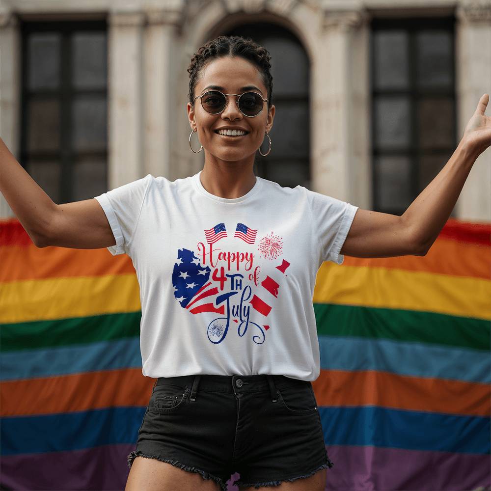 Happy 4th July Flags-Bella + Canvas 3001 Unisex-Jersey Tee Front Print - YERTIZZ.COM