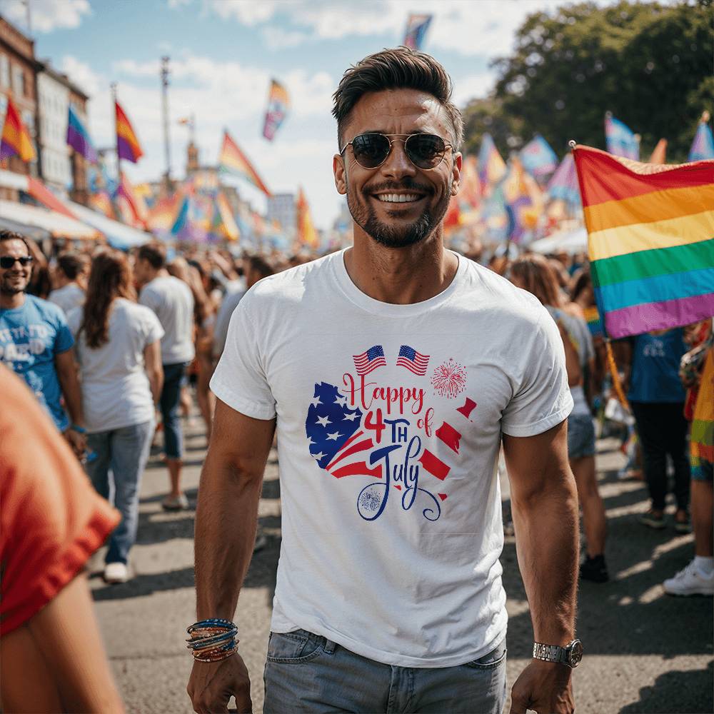 Happy 4th July Flags-Bella + Canvas 3001 Unisex-Jersey Tee Front Print - YERTIZZ.COM