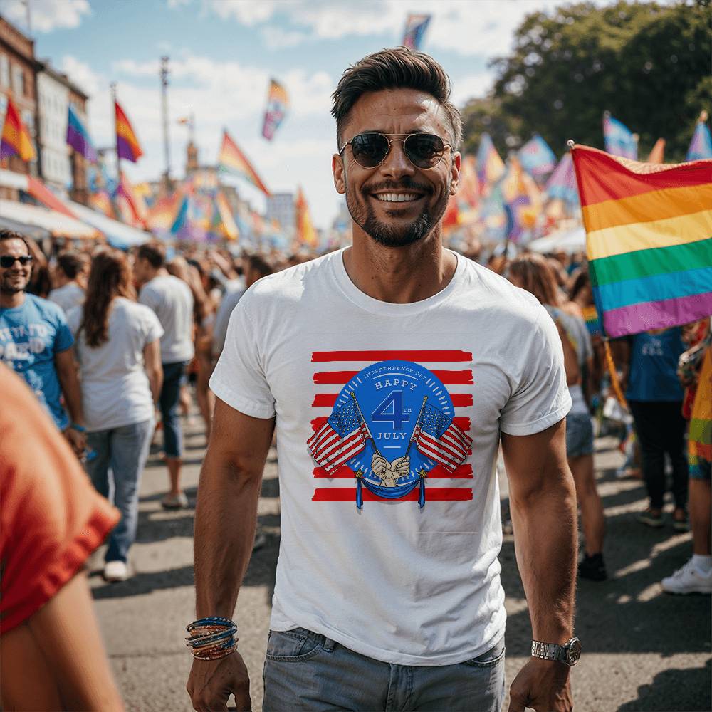 Happy Independence Twin Flags-Bella + Canvas 3001 Unisex-Jersey Tee Front Print - YERTIZZ.COM