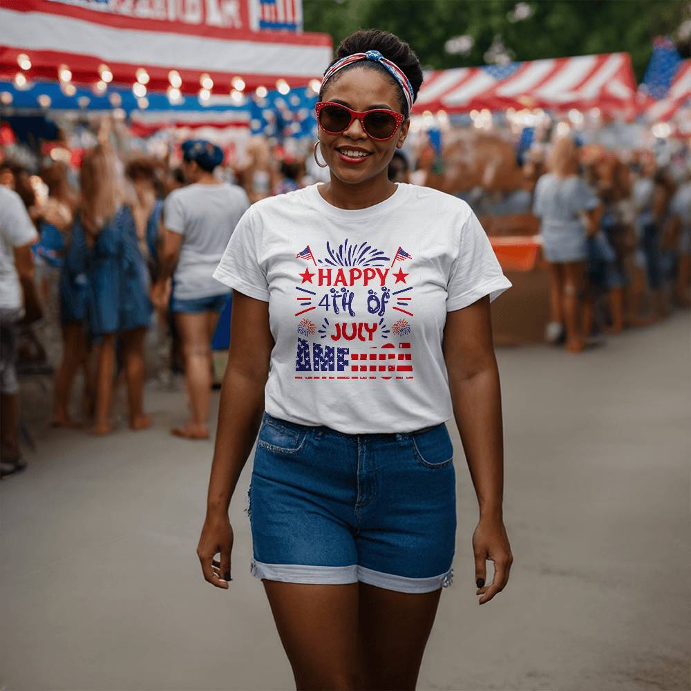 Happy 4th America-Bella Canvas + 3001 Unisex-Jersey Tee Front Print - YERTIZZ.COM