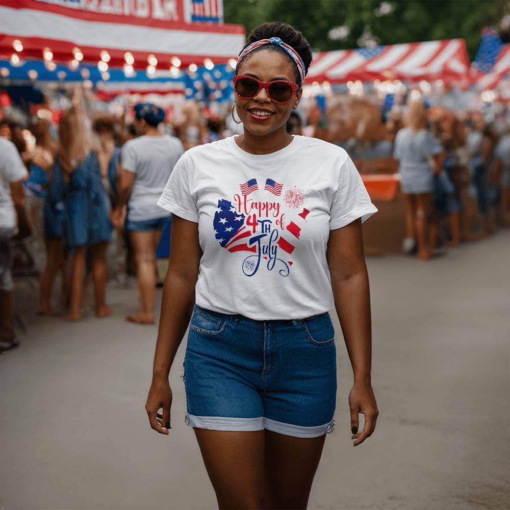 Happy 4th July Flags-Bella + Canvas 3001 Unisex-Jersey Tee Front Print - YERTIZZ.COM