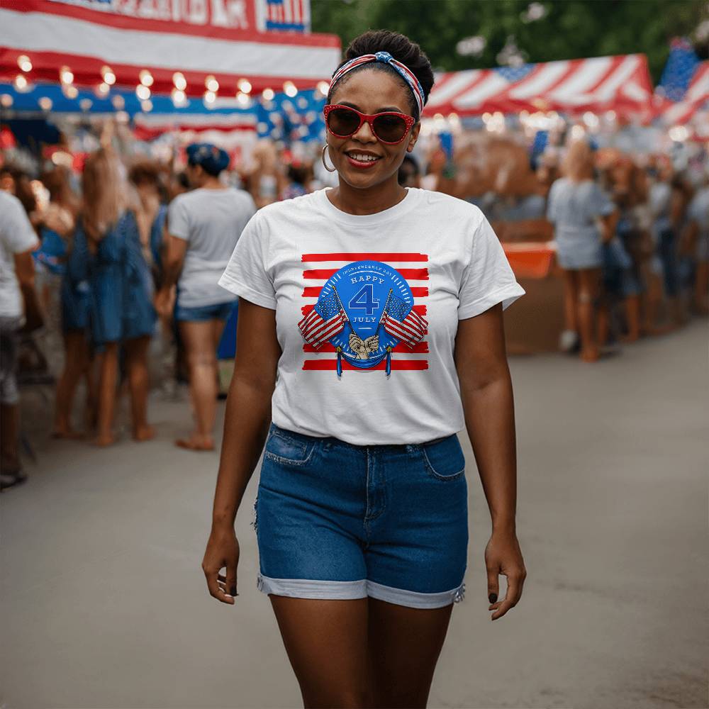 Happy Independence Twin Flags-Bella + Canvas 3001 Unisex-Jersey Tee Front Print - YERTIZZ.COM
