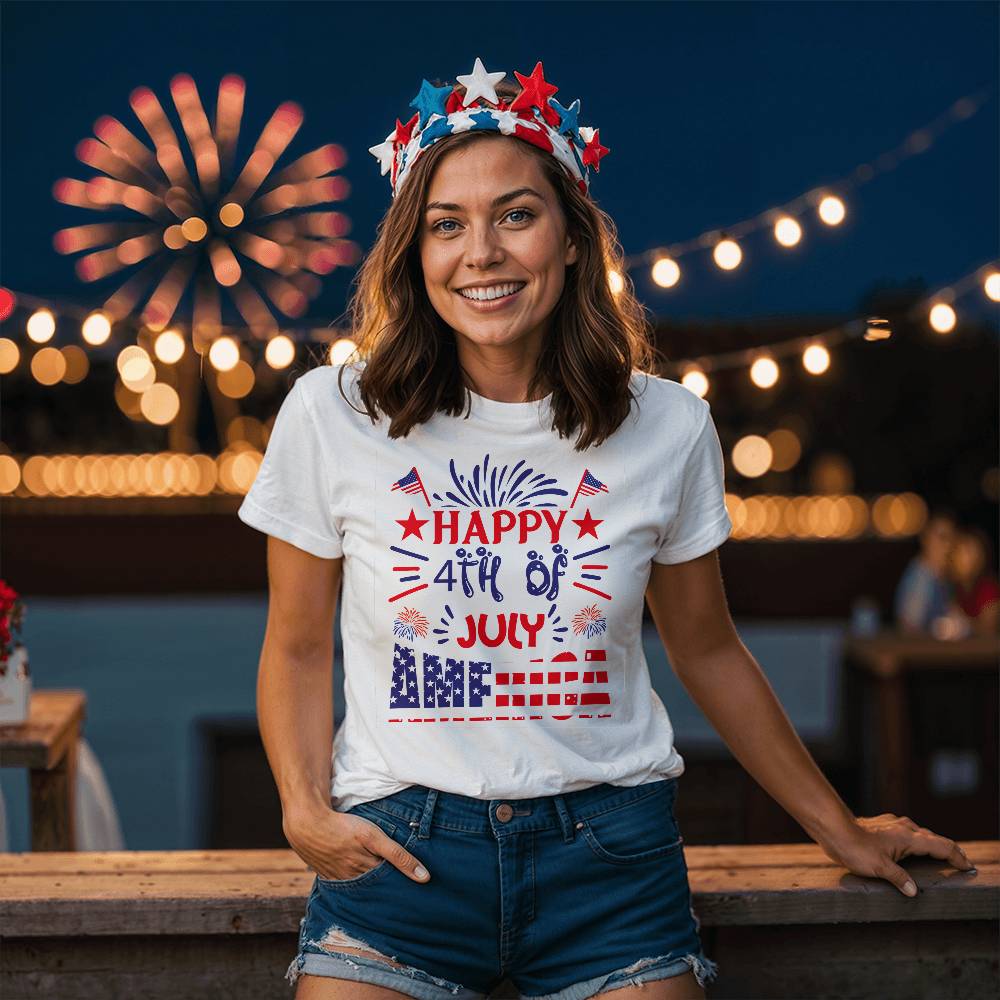 Happy 4th America-Bella Canvas + 3001 Unisex-Jersey Tee Front Print - YERTIZZ.COM