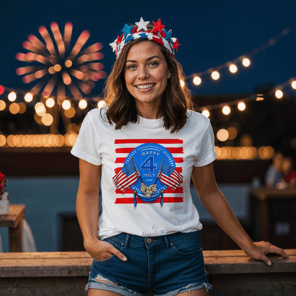 Happy Independence Twin Flags-Bella + Canvas 3001 Unisex-Jersey Tee Front Print - YERTIZZ.COM