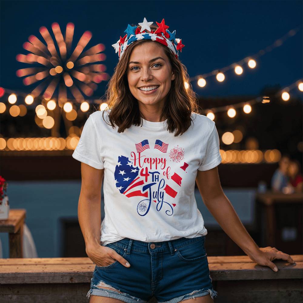 Happy 4th July Flags-Bella + Canvas 3001 Unisex-Jersey Tee Front Print - YERTIZZ.COM