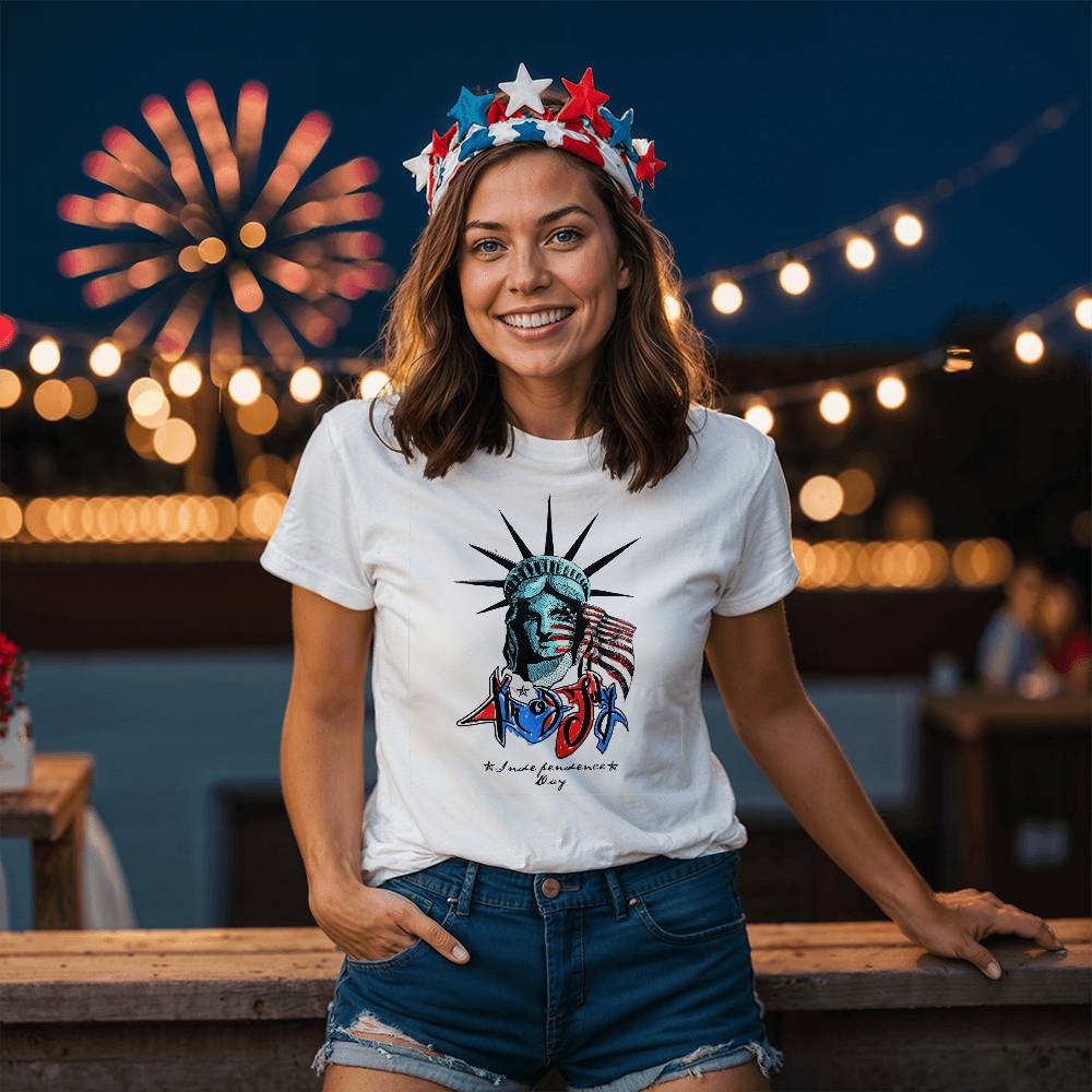 Lady Liberty Independence-Bella + Canvas 3001 Unisex-Jersey Tee Front Print - YERTIZZ.COM