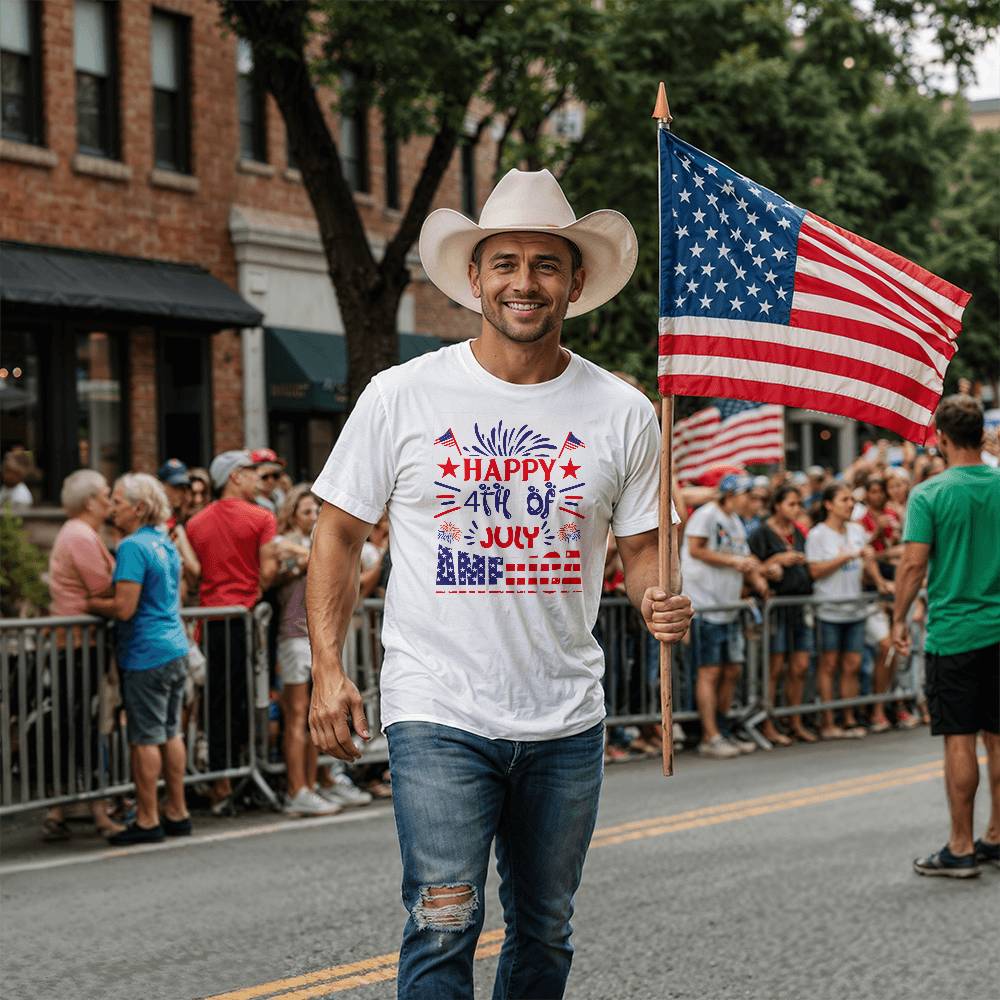 Happy 4th America-Bella Canvas + 3001 Unisex-Jersey Tee Front Print - YERTIZZ.COM