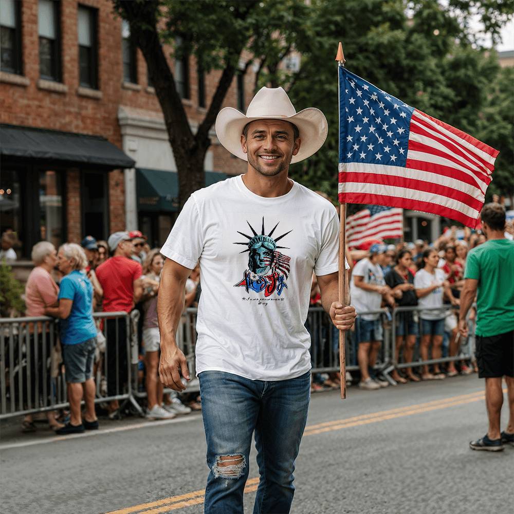 Lady Liberty Independence-Bella + Canvas 3001 Unisex-Jersey Tee Front Print - YERTIZZ.COM