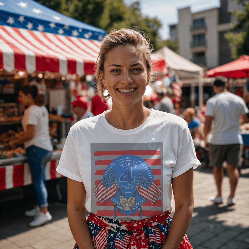 Happy Independence Twin Flags-Bella + Canvas 3001 Unisex-Jersey Tee Front Print - YERTIZZ.COM