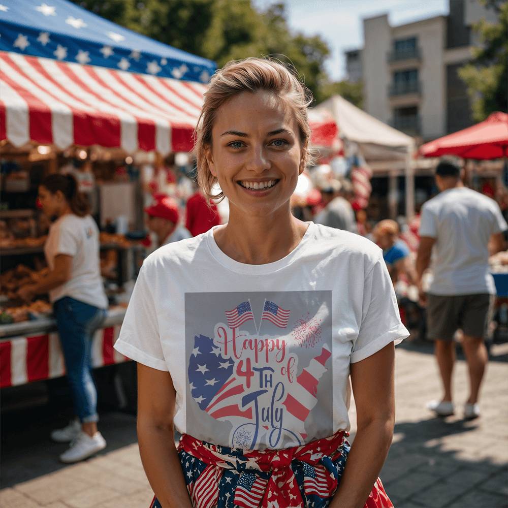 Happy 4th July Flags-Bella + Canvas 3001 Unisex-Jersey Tee Front Print - YERTIZZ.COM