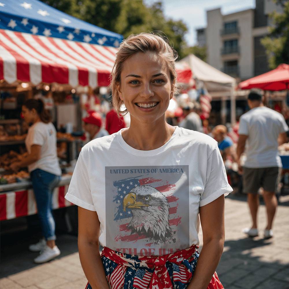 4th July Eagle-Bella + Canvas 3001 Unisex-Jersey Tee Front Print - YERTIZZ.COM