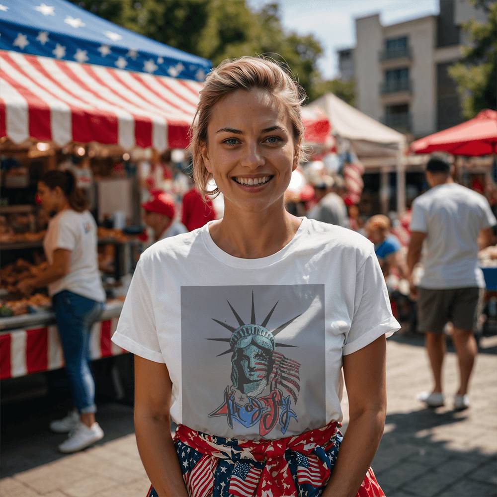 Lady Liberty Independence-Bella + Canvas 3001 Unisex-Jersey Tee Front Print - YERTIZZ.COM